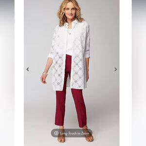 J.‎ Jill Long Eyelet Tunic Collared Button Down White Cotton Side Slits Size L